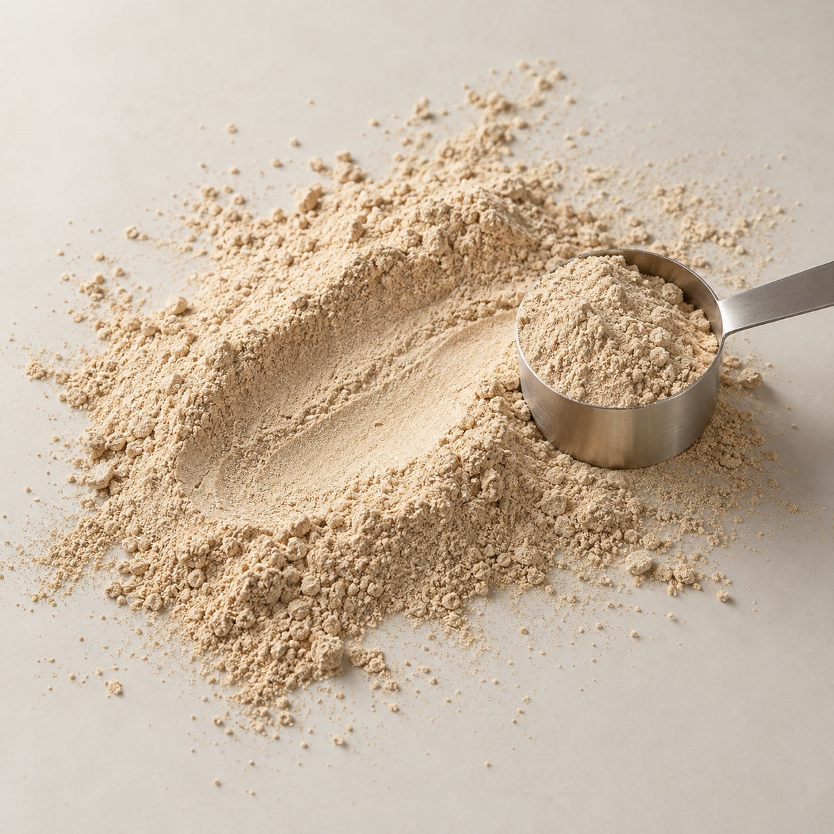 Illustrative botanical powder and measuring scoop